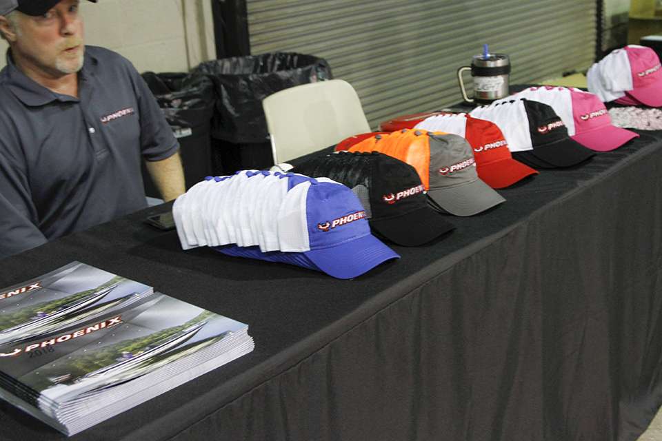 Phoenix Boats brought hats and brochures on their boats and products.