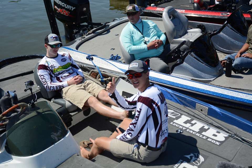 Tyler Anderson and Garrison Thomas of Texas A&M University have a better idea. Chilling out before it comes time to bag their catch. 