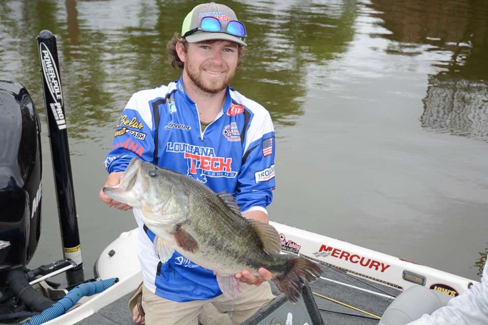 Brennan Soileau of Louisiana Tech bags up one of his best bass of the tournament. 
