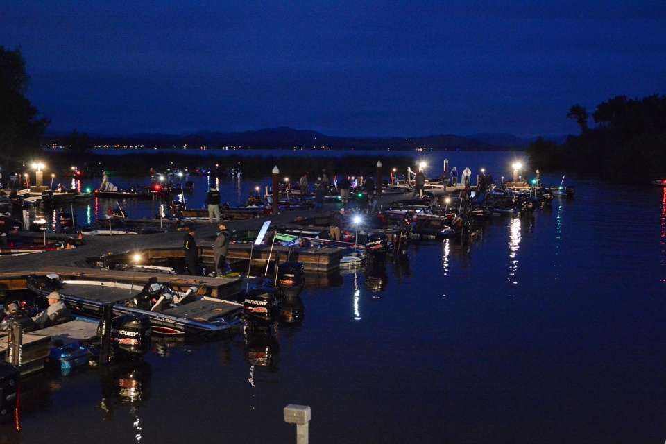 As more boaters arrive the lights come on. 