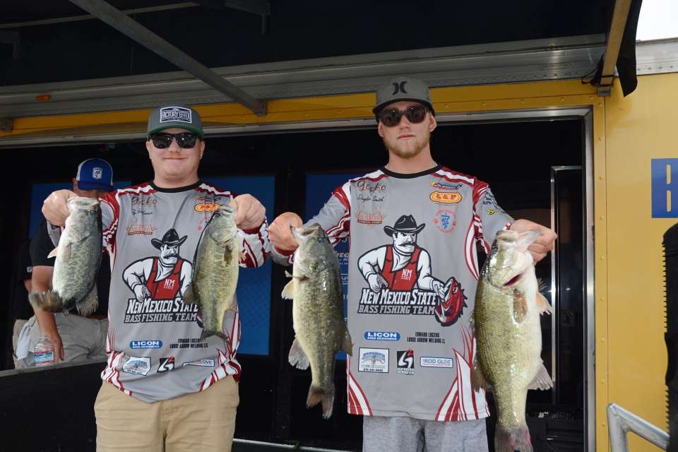 Ty Falconer and Daylon Smith of New Mexico State University with 14 pounds. 
