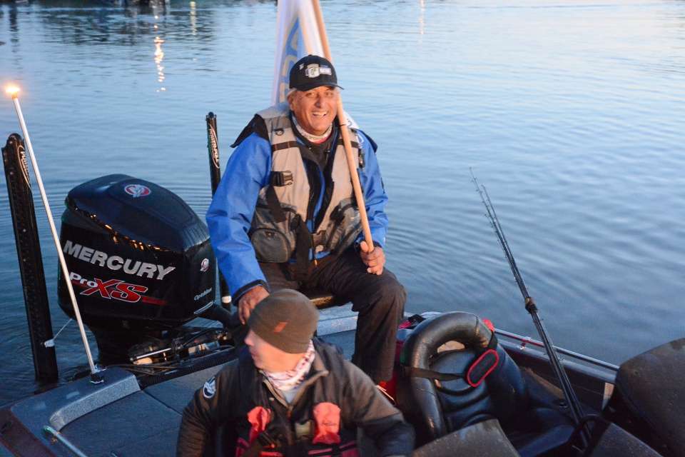California team captain Mark Torrez is all smiles as he rallies the anglers to wake up for the day ahead. 