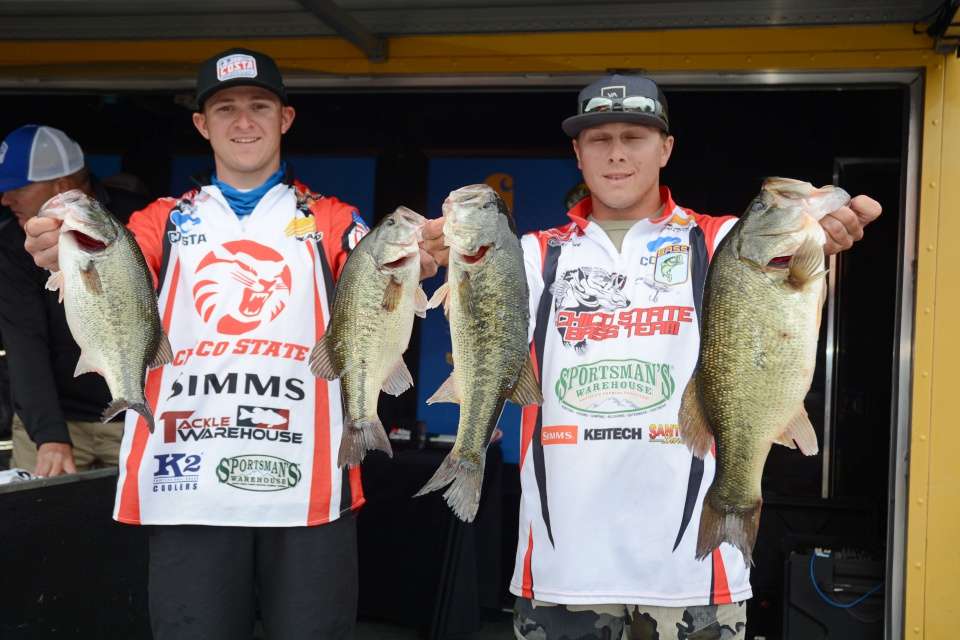 Carson Leber and Tyler Bounds of Chico State with a third place finish. Todayâs catch weighs 22 pounds. 
