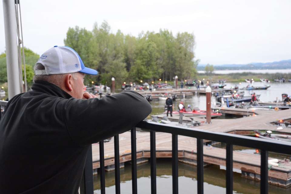 B.A.S.S. Nation Director Jon Stewart takes in the morning as the final boats leave the dock. 