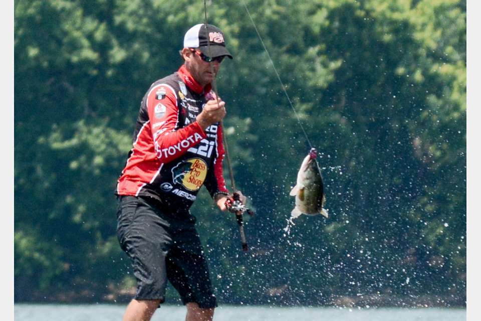 The other remarkable occurrence was a KVD segment on Bassmaster LIVE. TV producer Mike McKinnis was lamenting the poor cell coverage and inactivity on the huge fishery when VanDam came to the rescue.
