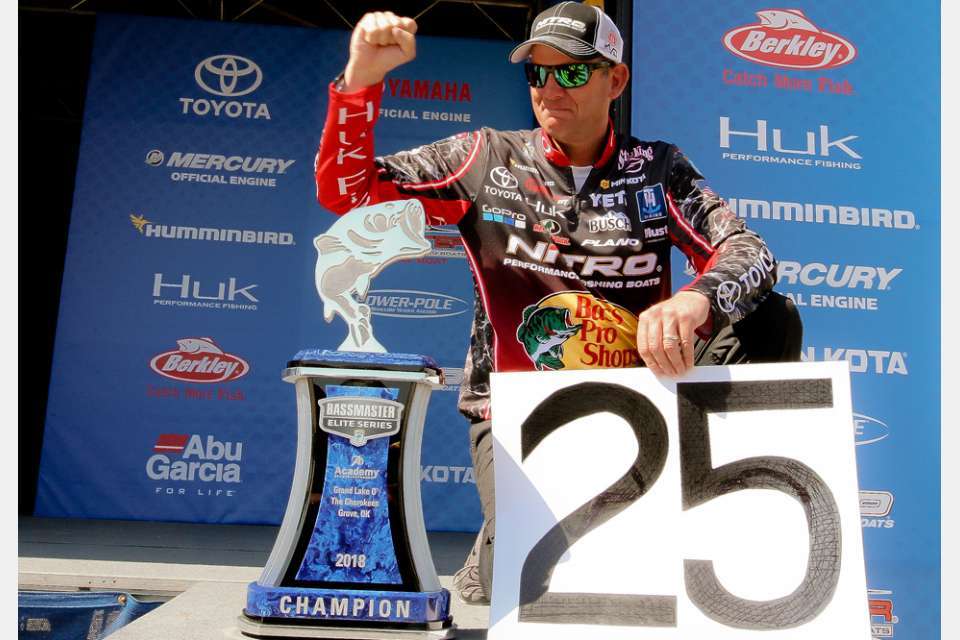 The great one did weigh in, and he continued his onslaught on the record books by winning the Academy Sport + Outdoor Bassmaster Elite on Grand Lake for his 25th B.A.S.S. title. It was VanDamâs second victory on that fishery, the first coming in a 2007 Elite. KVD and the field was afforded a travel day as the Elites began practice on Tuesday for this weekendâs Berkley Bassmaster Elite at Kentucky Lake presented by Abu Garcia.
