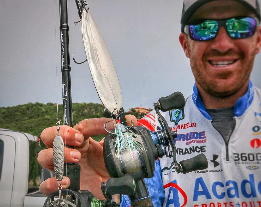 For deeper schooling fish he used jigging spoons with two treble hooks, oftentimes catching doubles on the same cast.
