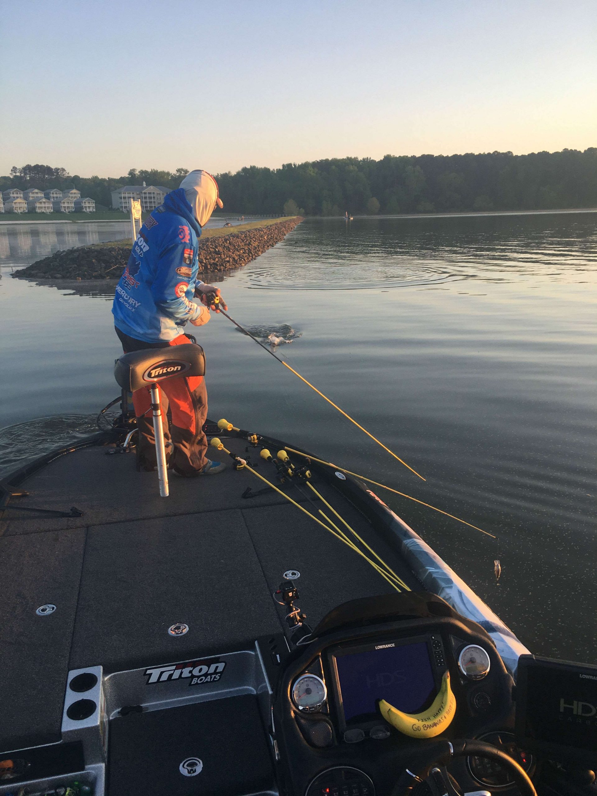 Shaw Grigsby just made a short run to a place of history. He said when he would launch at the dam he would run all the way down here to fish and he hasn't fished it this week when it was close. He's now happy he did.  


