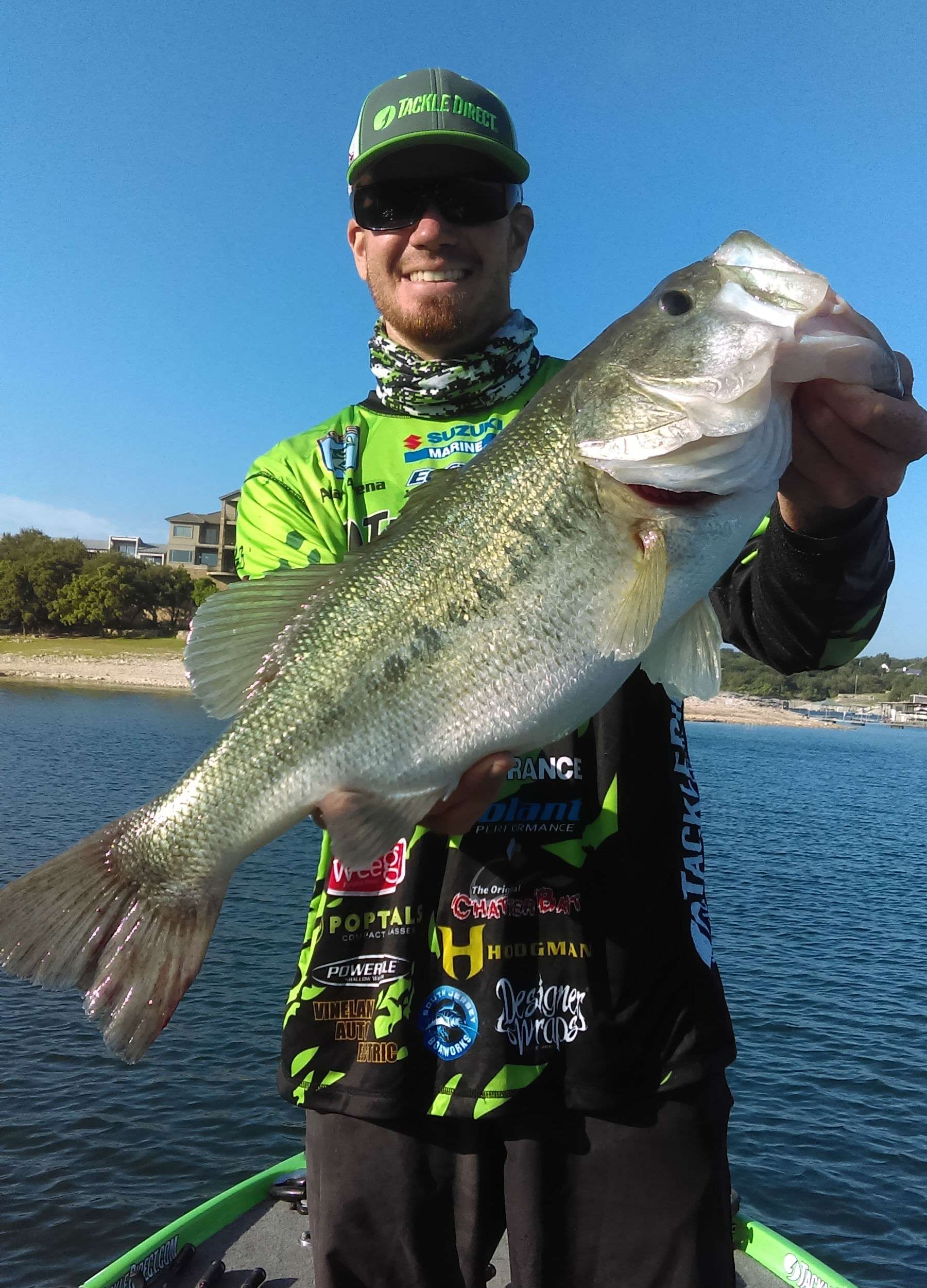 Persistence pays off for Adrian Avena. It was a striper morning until this 6-12 gal bit. 