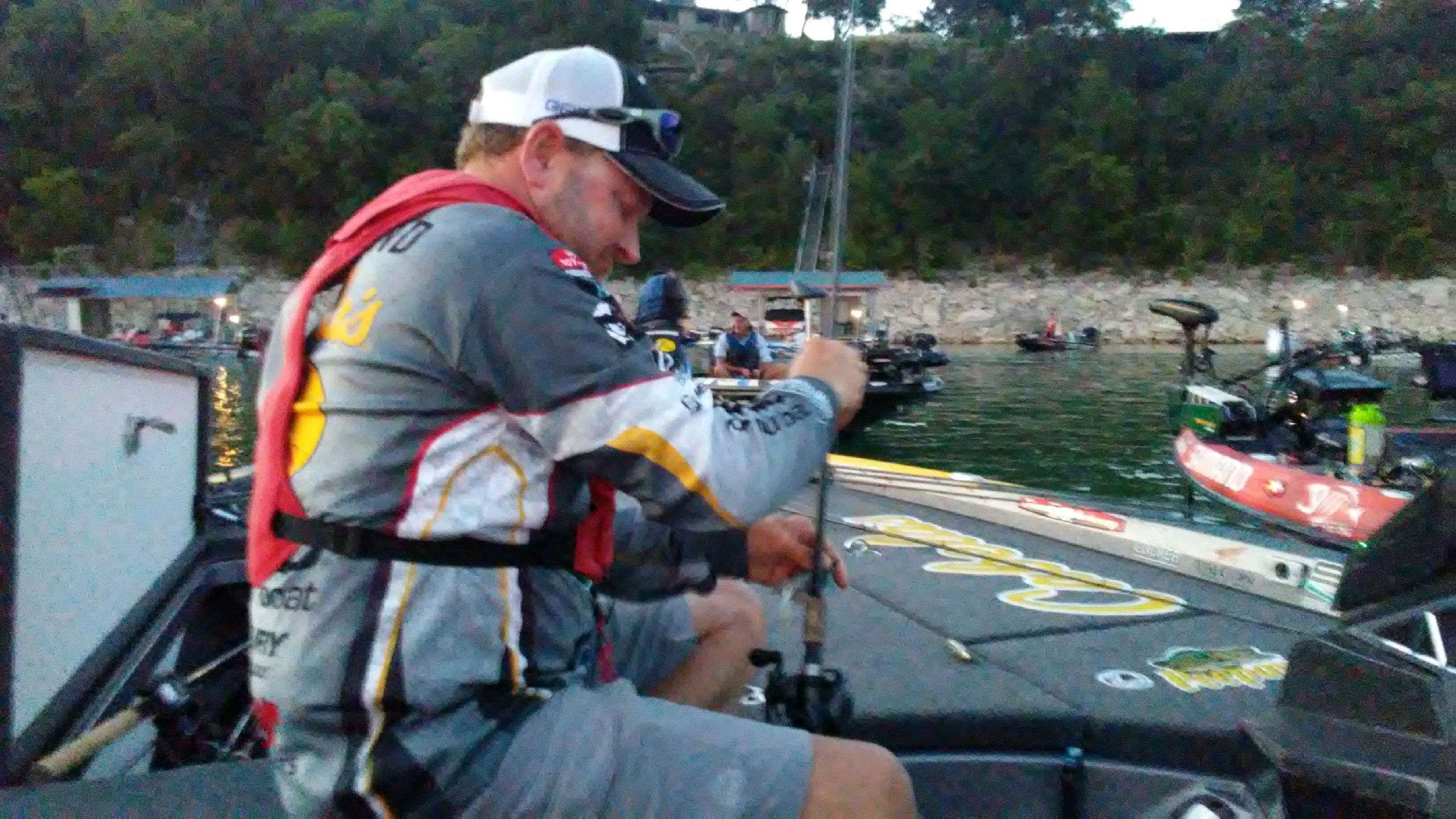 Mike McClelland prepping for fish pounding on Lake Travis. 