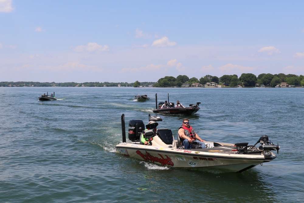Anglers arrive at check-in after Day 2 of the Bass Pro Shops Bassmaster Eastern Open at Lake Norman