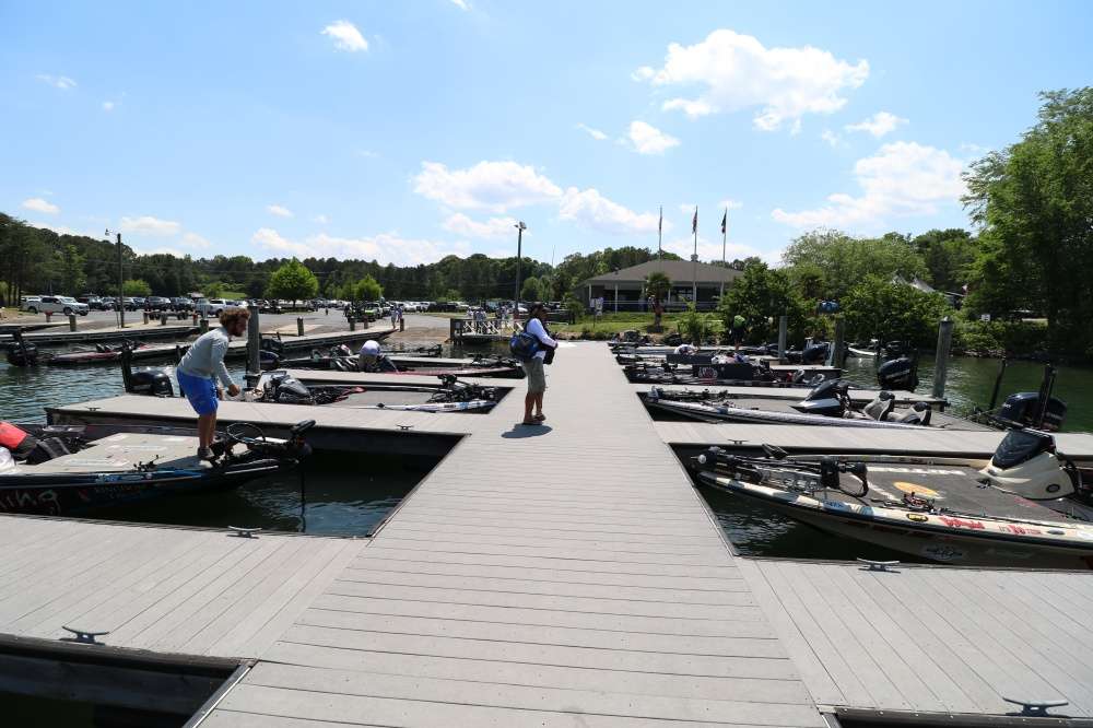 The prime real estate for returning anglers is on the large dock at Blythe Landing. 