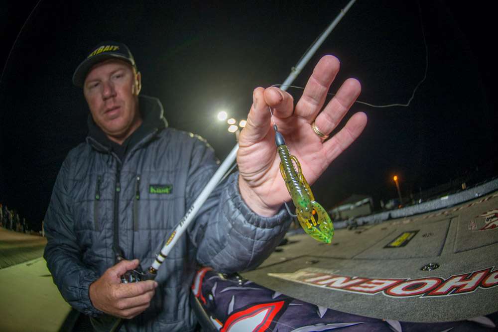 To finish seventh Greg Vinson used this 3.5-inch NetBait Paca Slim with 4/0 Owner 4x Jungle Flippinâ Hook and 1/4-ounce Flat Out Tungsten Flipping Weight. 