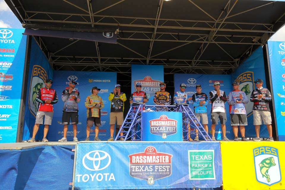 The Top 12 angler heading in to Championship Sunday at the Toyota Bassmaster Texas Fest benefiting Texas Parks and Wildlife Department. 