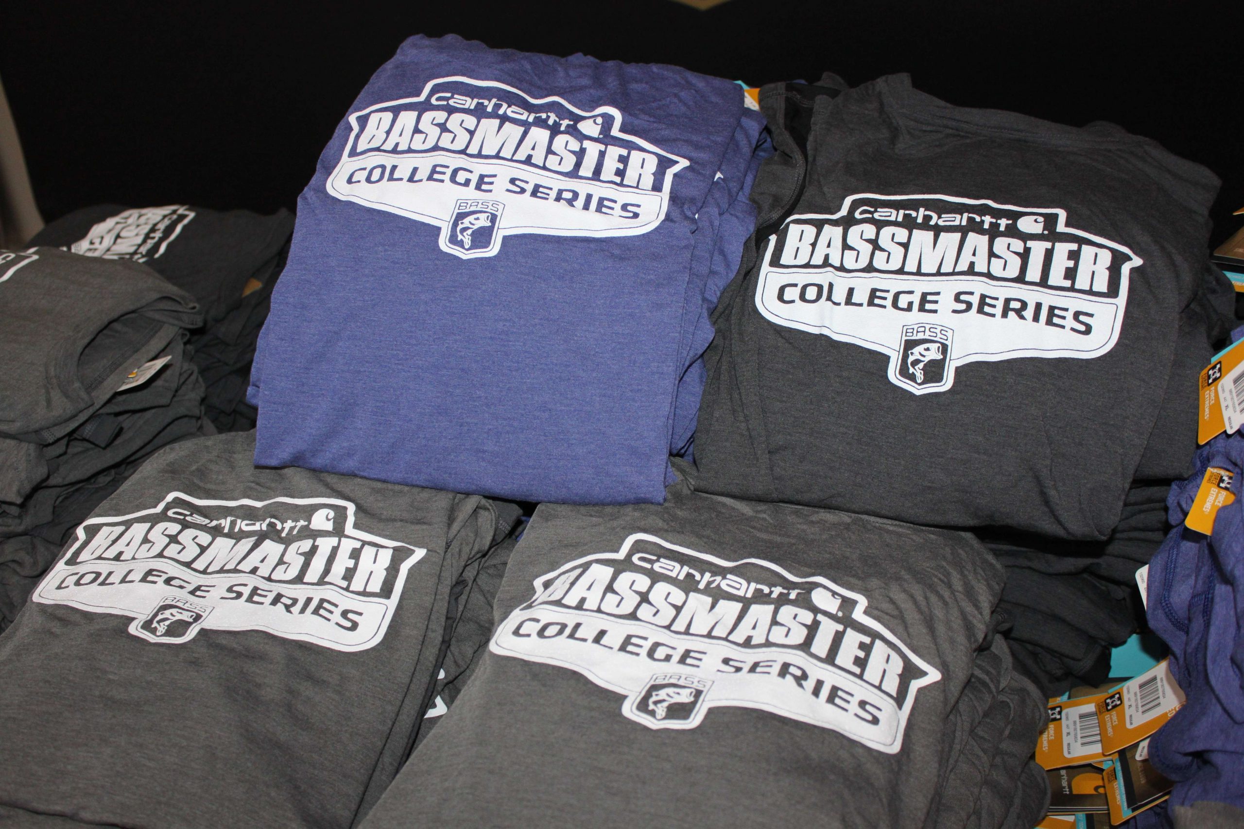 But to reach the championship, teams will need a good showing here on Lake Cherokee. They surely will look good doing it, as the tourâs many sponsors showed up in force with more swag than you can shake a fishing rod at, for sure. Here are some handsome T-shirts with the Carhartt Bassmaster College Series logo.