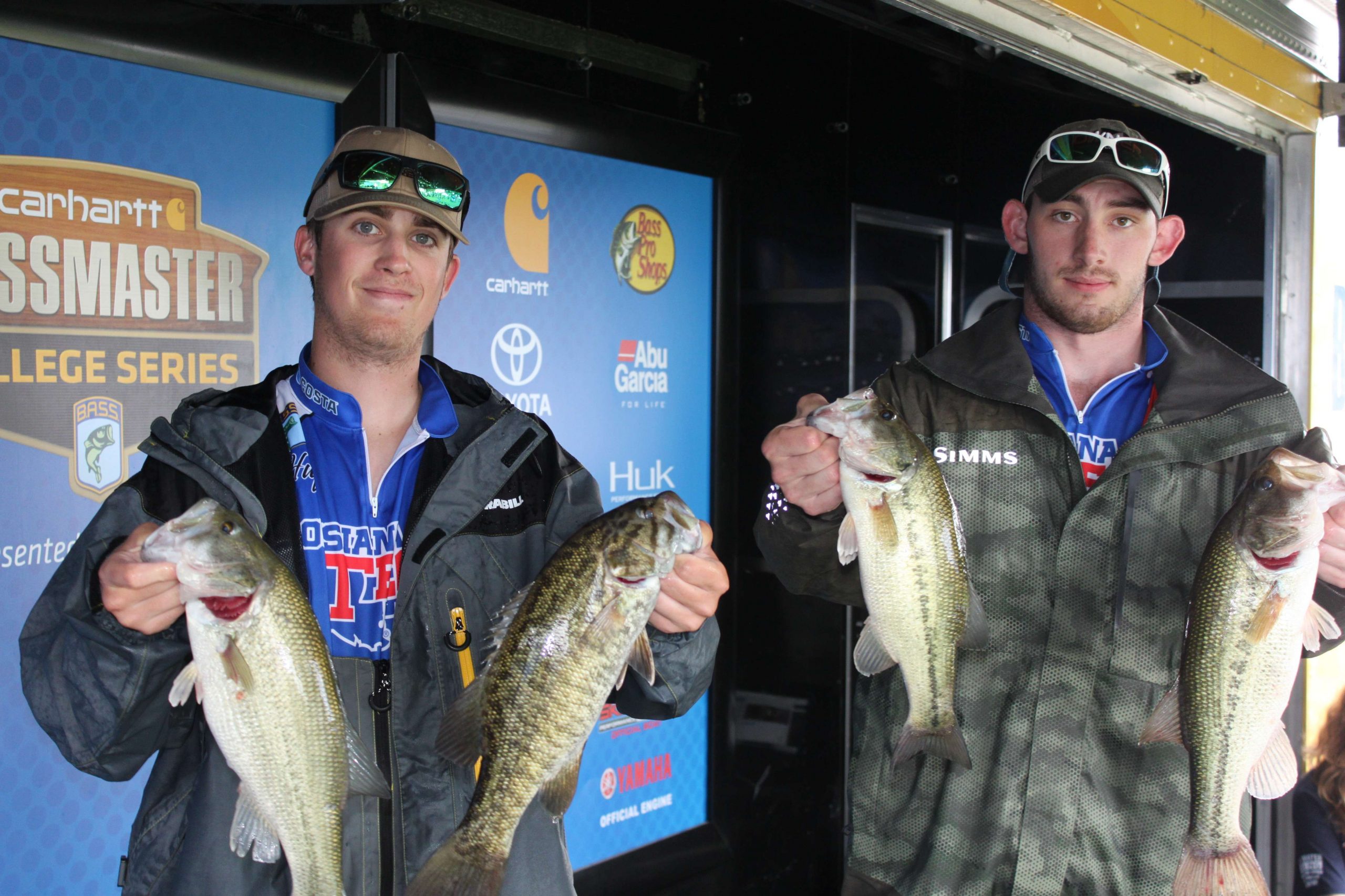 And the weigh-in is underway. Hereâs Huff McIntosh and Chris Gaudin of Louisiana Tech who kicked the day off with a five-bass limit that weighed 12 pounds, 3 ounces; good enough to tie for 47th place. When the weigh-in concluded there would be 146 limits caught in the 263-boat field. Many of them slotted nicely into that 13, 12 and 11-pound range which is sure to make the rush to Fridayâs cut intense.