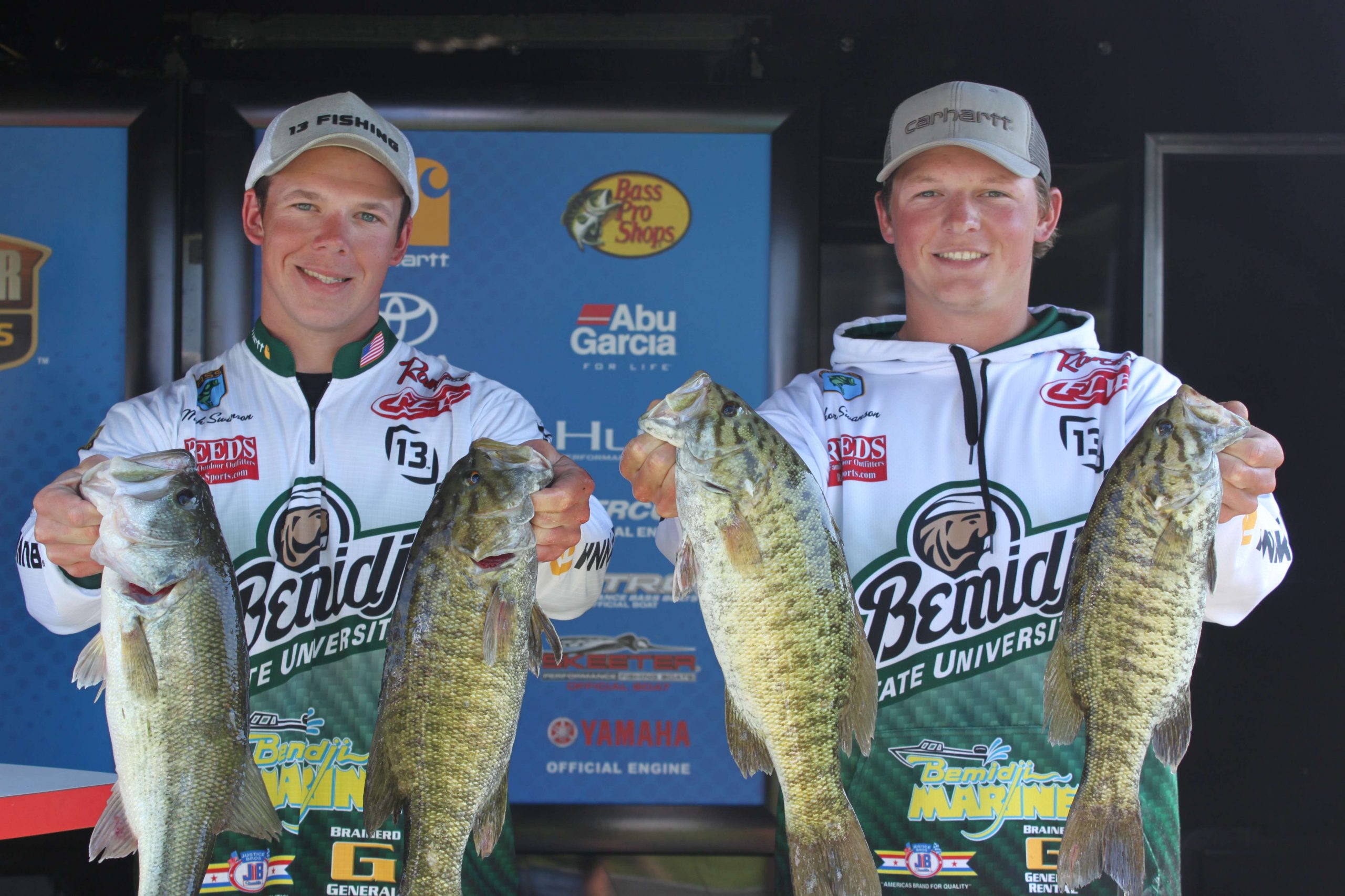 Thor and Mitch Swanson of Bemidji University fished their way into eighth place on Thursday with a limit that weighed 14-6.
