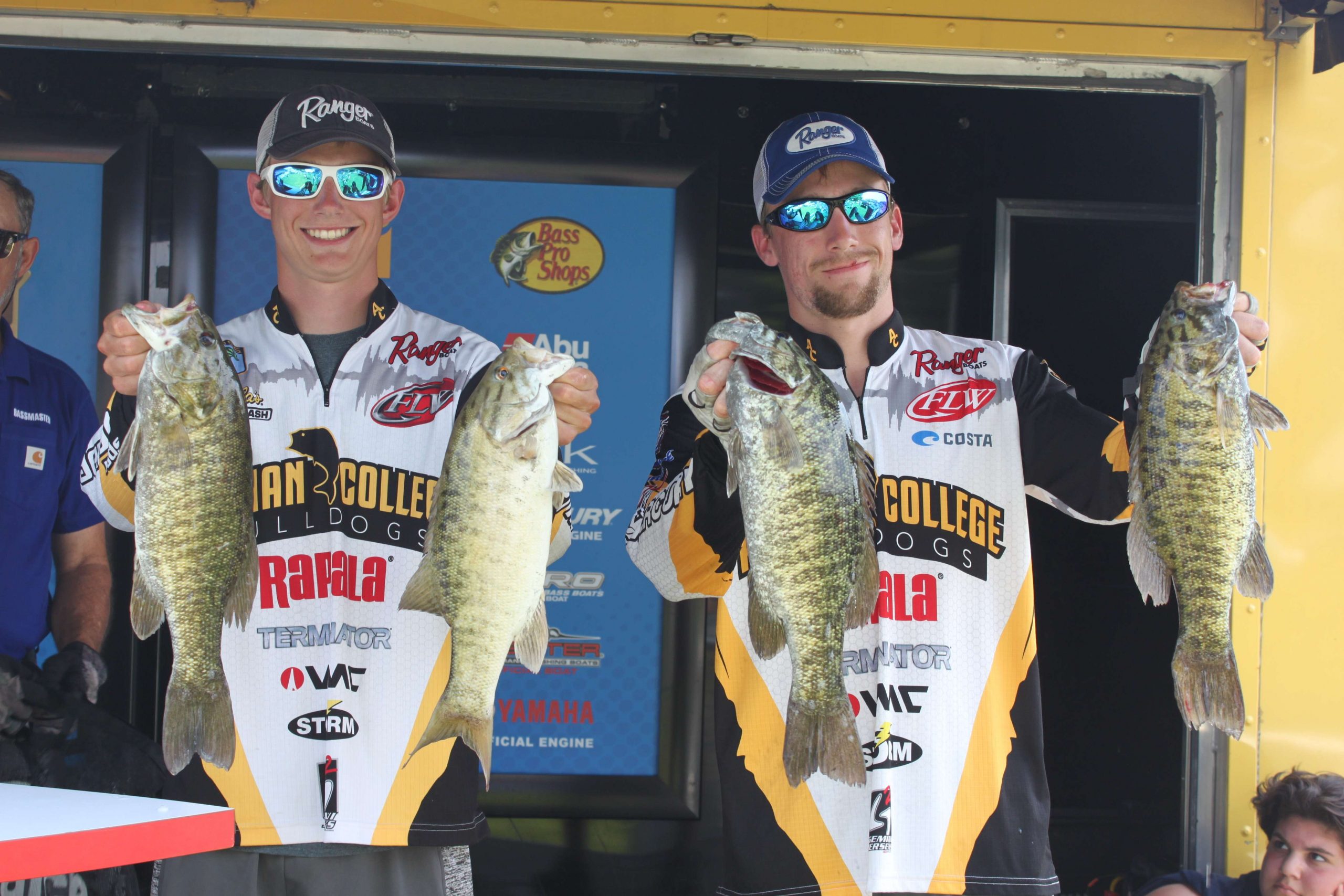 And now to the stage! Thereâs Ben Barrus and Tyler VanBrandt of Adrian College who are in 17th place after two days with a 25 pound, 2 ounce total.