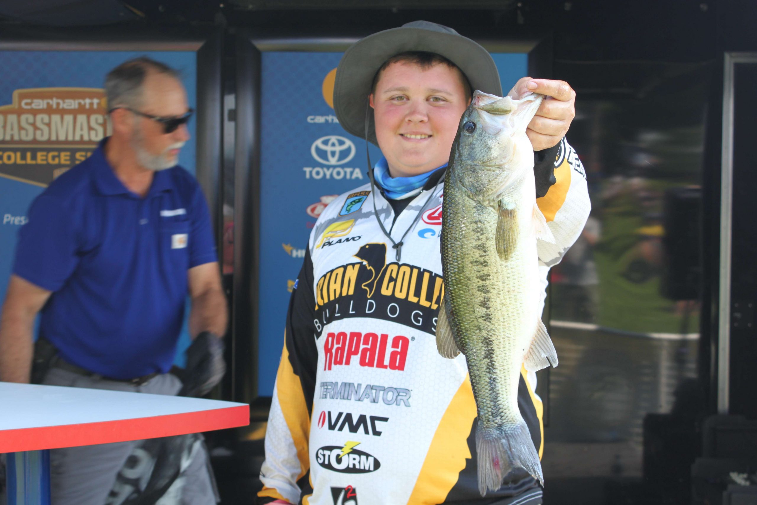 Blake Johnson of Adrian College caught the first 4-pounder of the tournament. He weighed this bass that went 4-1 on Friday.
