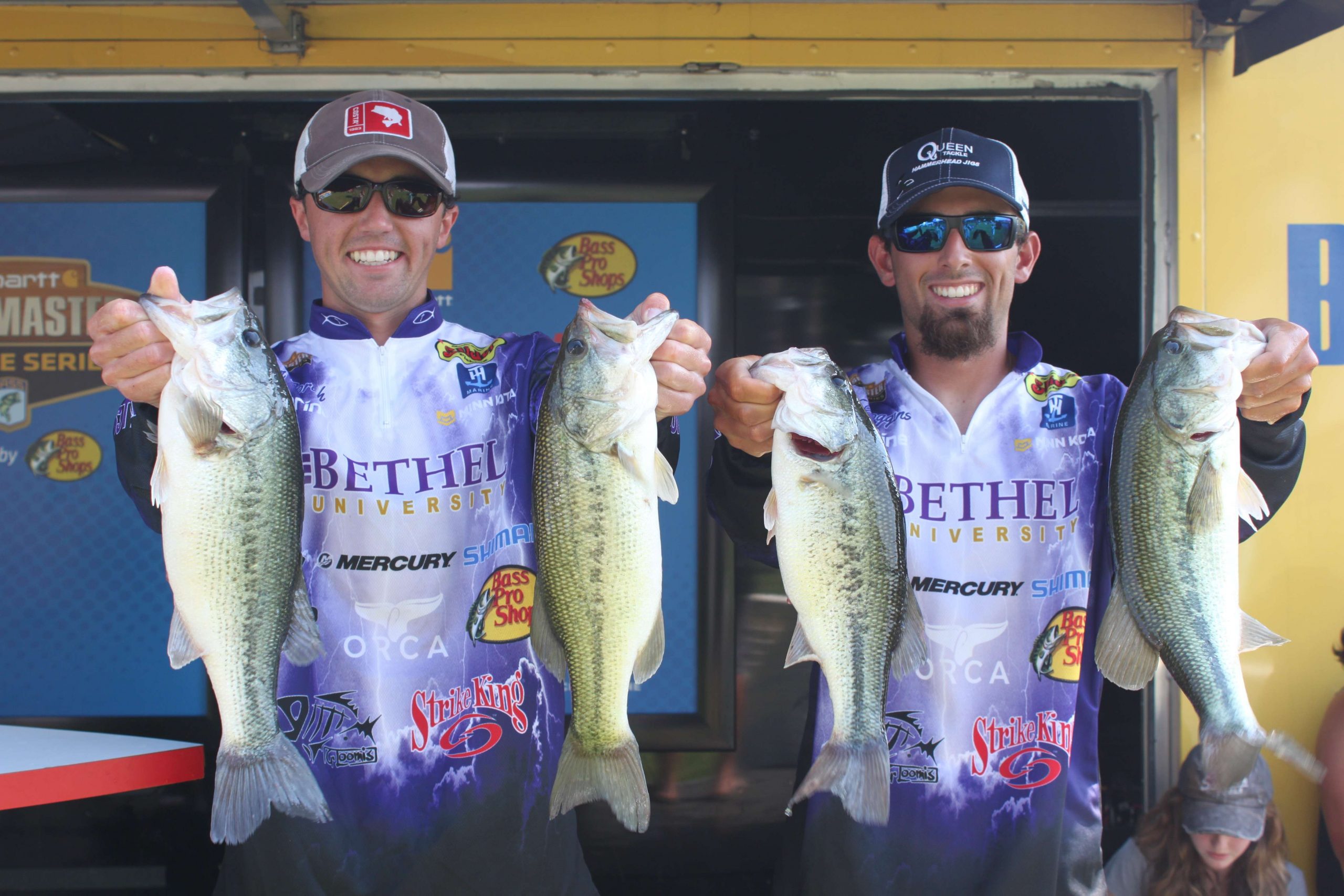 And the Day 2 leaders come to stage. Cully Scroggins and Nathon Portch of Bethel University maintained their lead on Friday with a limit that weighed 12-5; giving them 29-12 for the tournament.