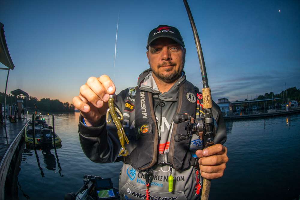To finish fourth, Jason Christie waged battle with spawning bass in thick shoreline cover by flipping and pitching a lure of his design. That was a 4.5-inch Yum Christie Critter with 5/0 Lazer Trokar TK130 MagWorm Hook and 1/2-ounce tungsten weight. 
