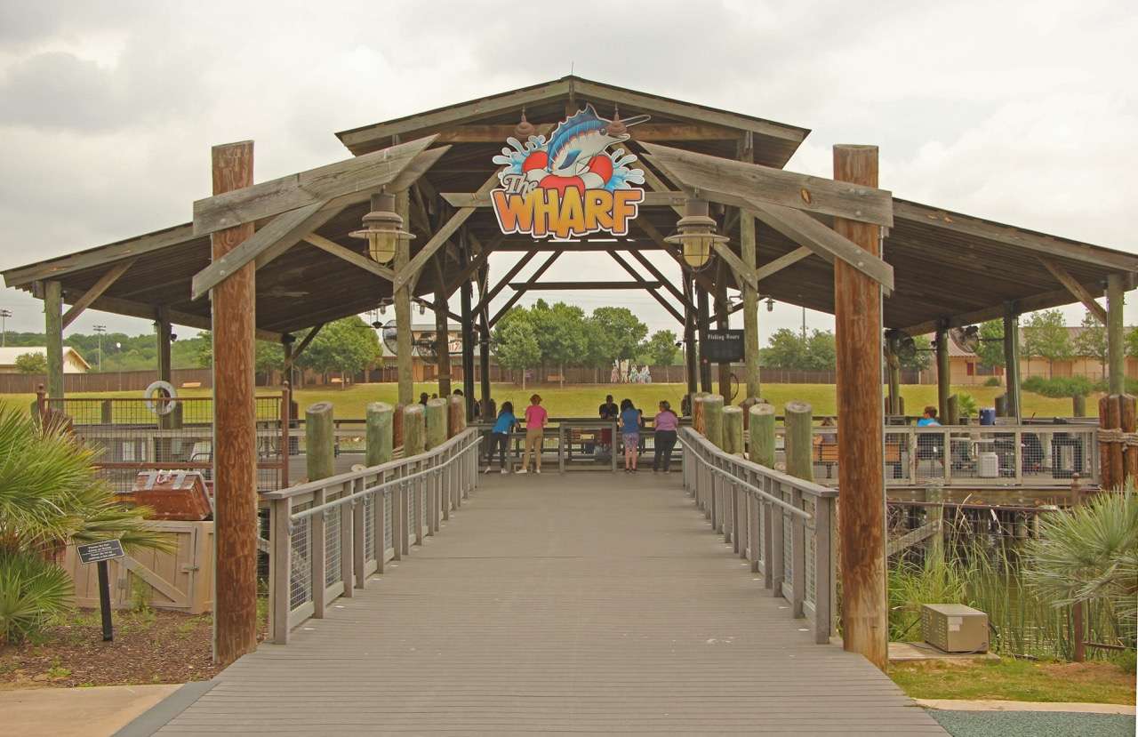 All fishing took place on âThe Wharfâ at Morganâs â a really nice dock with lots of big catfish swimming beneath it.