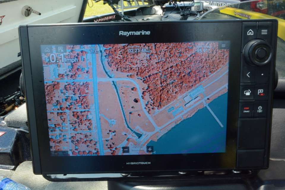The Raymarine Axiom Pro 12 features an all-in-one display using HybridTouch control. The flexibility of multi-touch interaction and rough weather keypad control is a benefit. Laneâs boat features dual units so he can double up on which functions he needs on the water. 