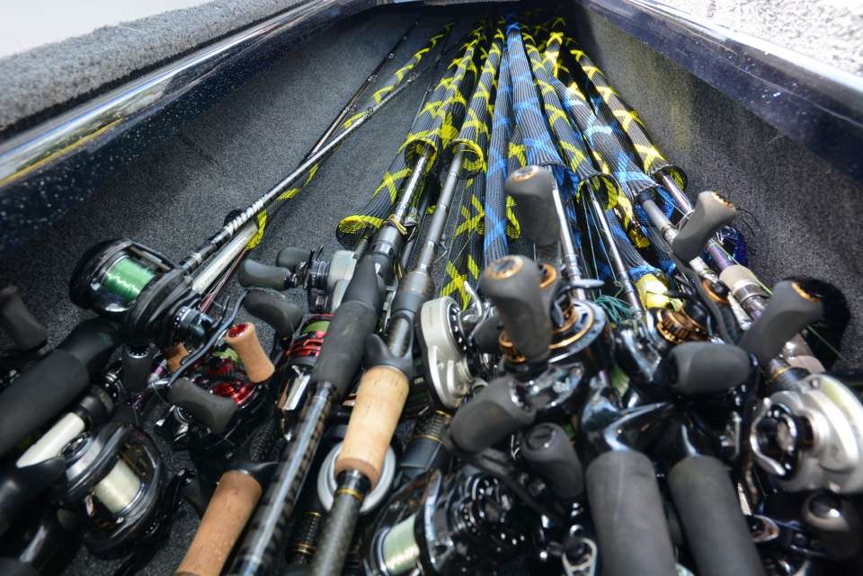 The rod storage holds about 25 Abu Garcia reels and the rods needed for any fishing situation. This load would be used on the Sabine River at the Elite Series event held there in June. 