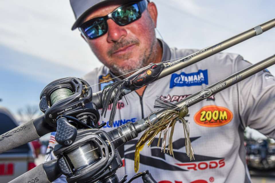 <b>Randall Tharp</b><br>
To finish third, Randall Tharp relied on this selection of lures. A 1/2-ounce 4x4 Randall Tharp Signature Series Jig with a 3.5-inch Zoom Ultra Vibe Speed Craw was a top choice. He also used a 2.5-inch Terminator Walking Frog Jr. 
