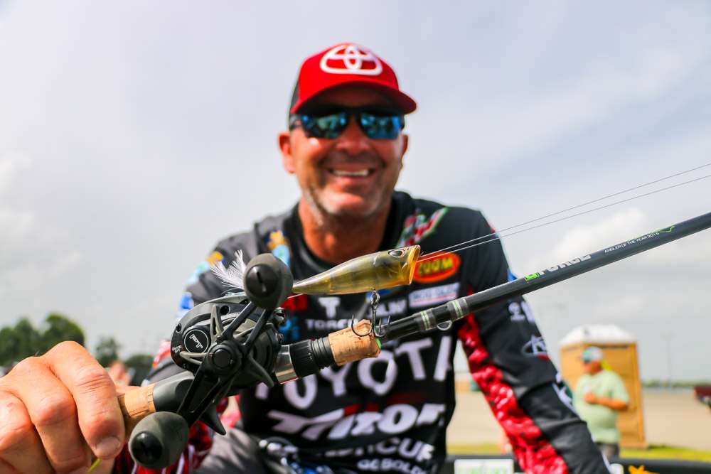Swindle came on strong on Championship Sunday and a key bait addition was key. âBluegill kept hammering the Trick Worm, and I thought if they were up on the surface so would the bass.â His theory was proven with a Storm Arashi Cover Pop, which triggered strikes from his best bass of the week. 
