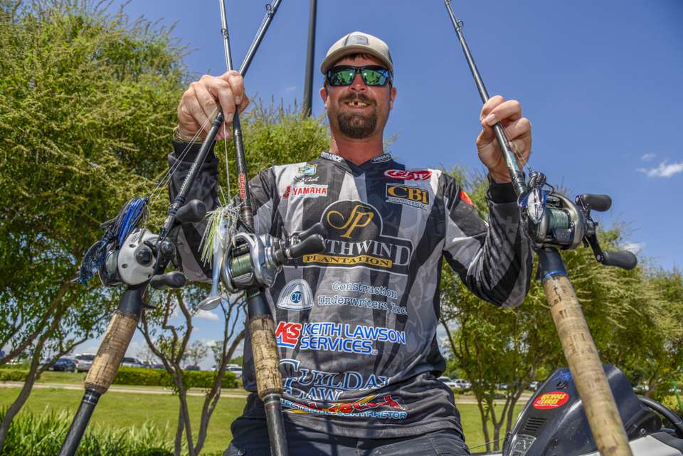 <b>Drew Cook</b><br>
To finish second Drew Cook fished through lily pads with a swim jig, and flipped matted vegetation with a soft plastic rig. 
