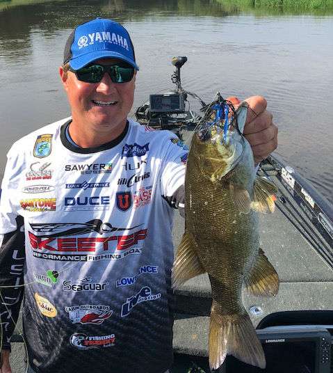 Cajun Baby, Cliff Crochet, strikes big with a nice smallmouth. He is continuing to cover water looking for that next bite!