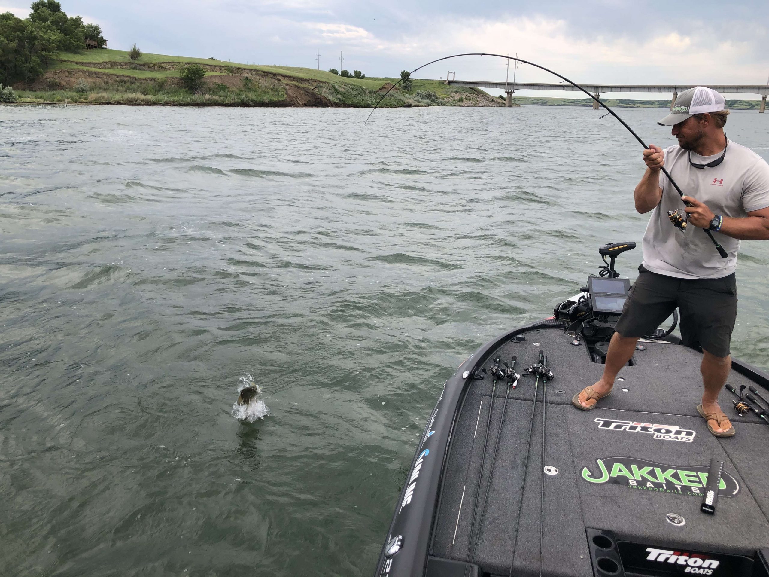 After a long and rough two-hour boat ride out, Keith Poche lands his second keeper of the day.