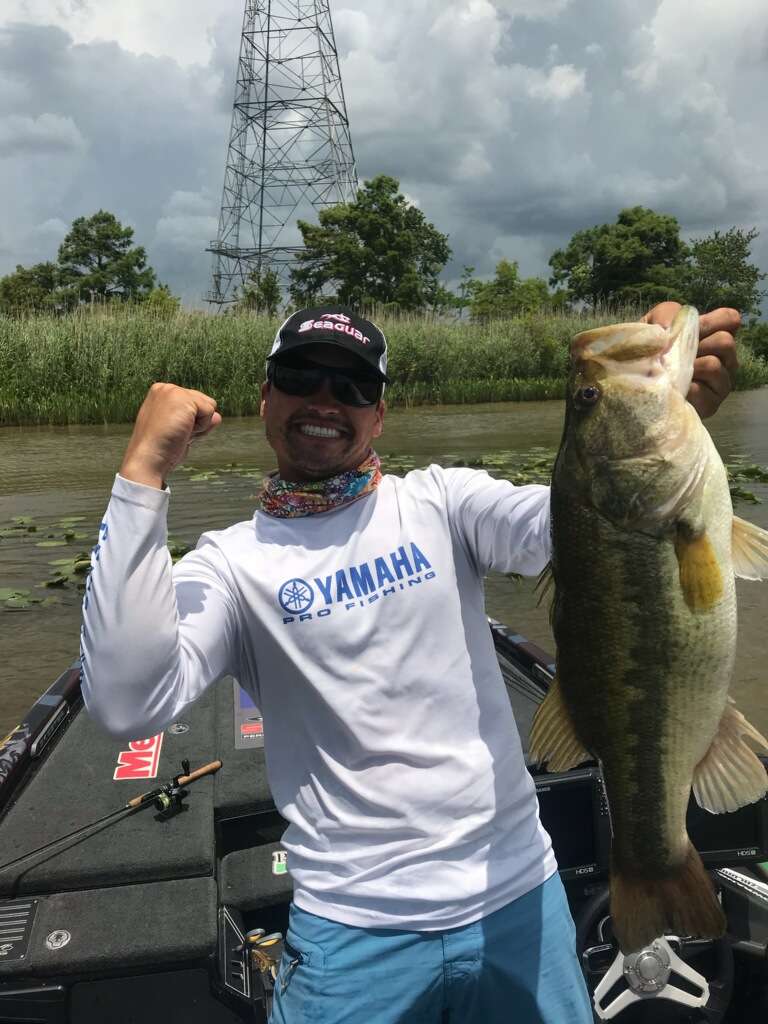 Chris Zaldain had to dance around the boat to pull in the Sabine River giant! 