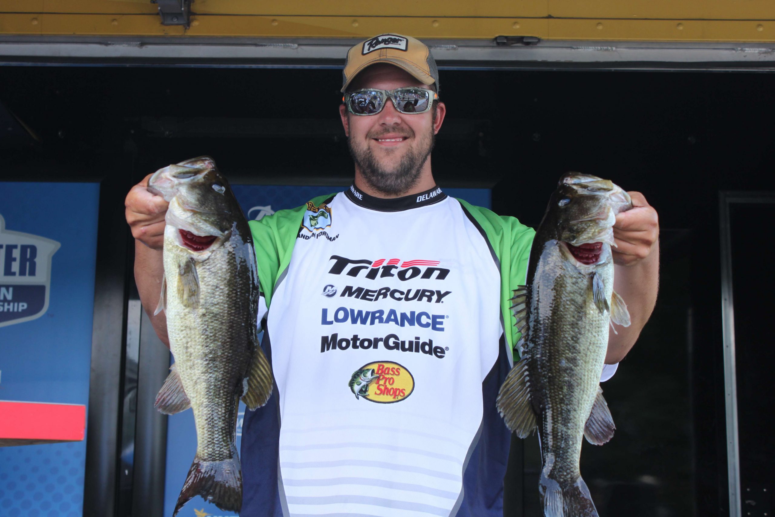 Brandon Forsman of Team Delaware caught two bass in the non-boater division, but they were nice ones, for sure. He has a 6-13 total after Day 1, which has him in fifth place.