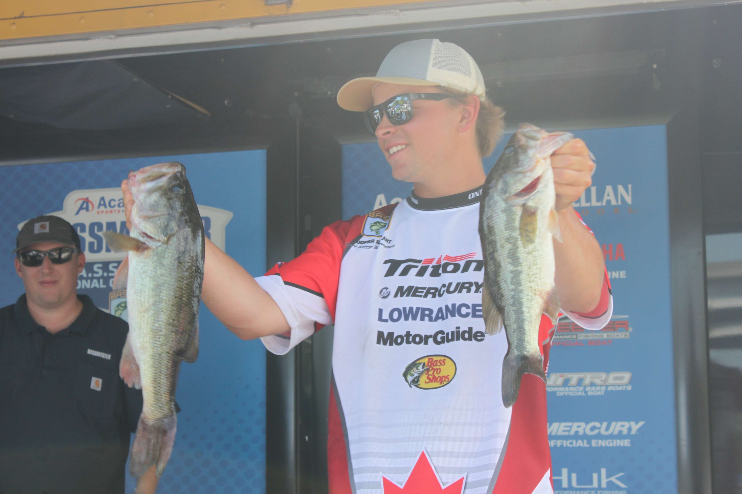 Cooper Gallant of Team Ontario (Can.) is fourth in the boater field with five bass weighing 11-1