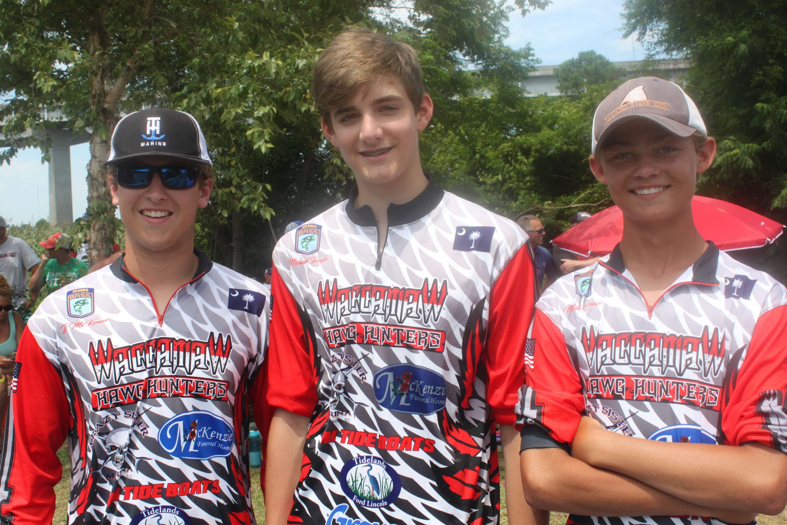 Every B.A.S.S. tournament is only as good as the fans and volunteers. Pictured are Waccamaw High School anglers, from left, T.J. McKenzie, Michael Paglio and Matt Caines.