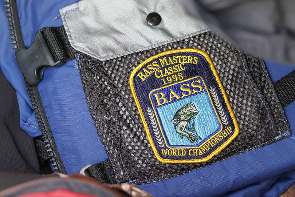 Buried below his other jackets was an old-school life-jacket patch was from his 2nd Bassmaster Classic ever in 1998 at High Rock Lake.