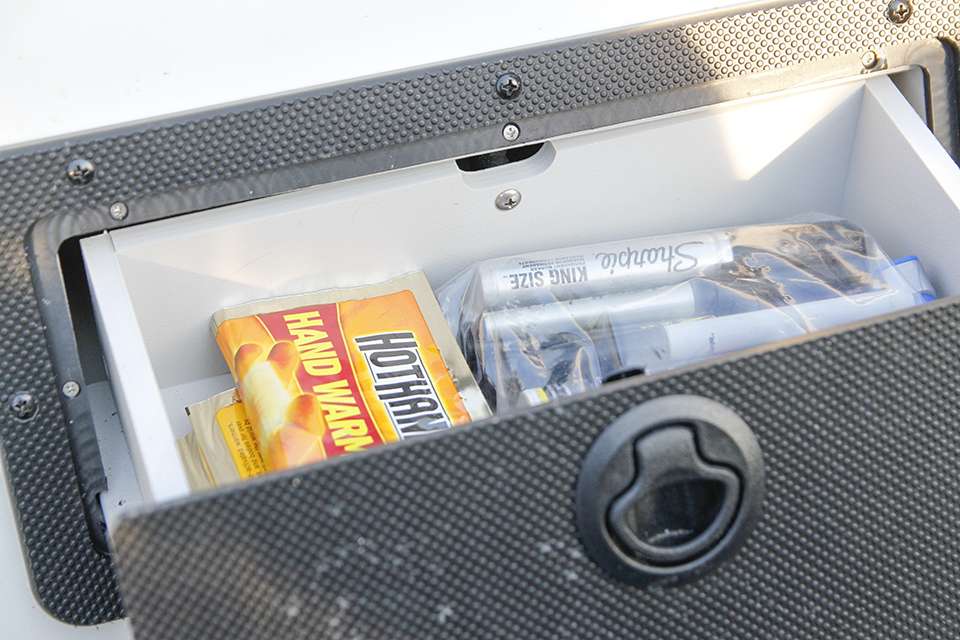 Inside that handy storage drawer are hand warmers and sharpies along with other miscellaneous things.