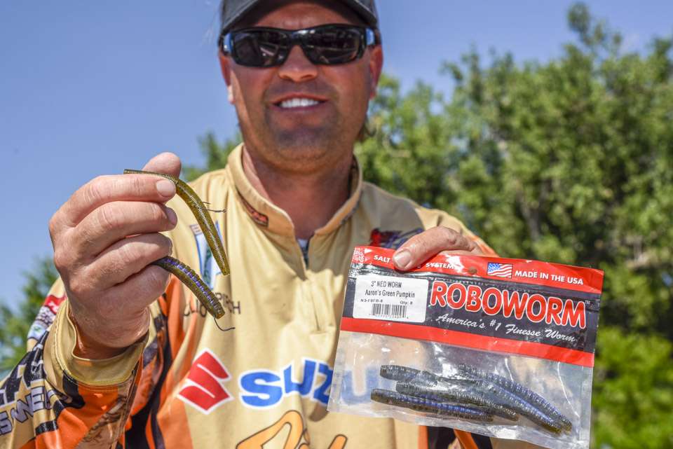 <b>Cliff Pirch</b><br>
Cliff Pirch used this lineup of soft plastics to finish third. He chose a 3-inch Roboworm NED Worm, Yamamoto Senko, and Roboworm Straight Tail Worm. 
