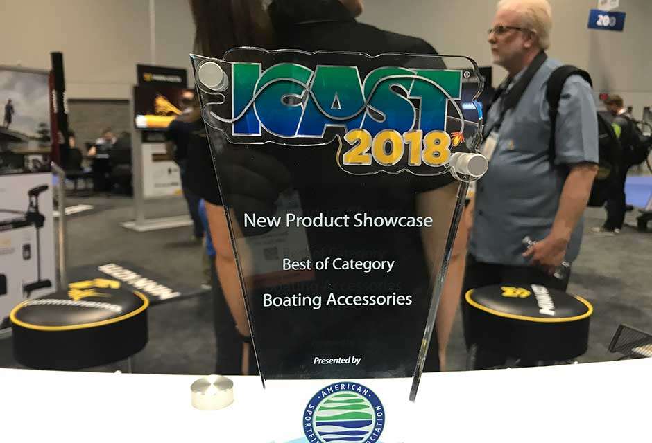 Back inside the show floor, the Best of Show winners, like Minn Kota, display its hardware. An award can increase business of a specific product, and it makes those who worked on it proud.