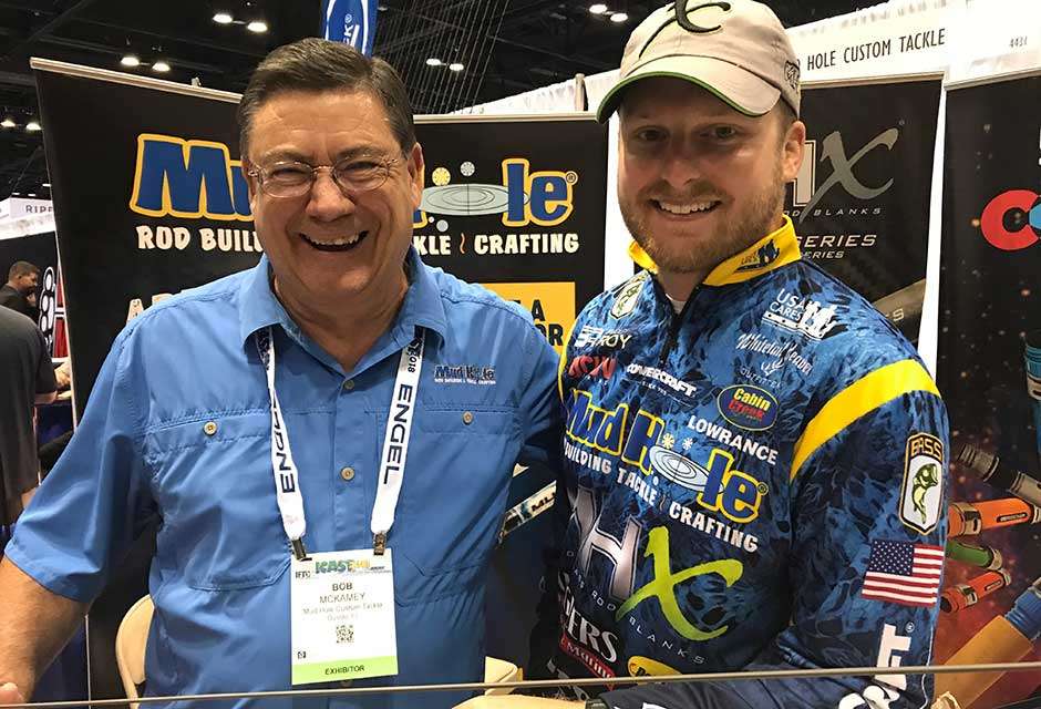 Bob McKamey of Mudhole Custom Tackle shares a laugh with Elite Bradley Roy, the current Toyota Angler of the Year leader.