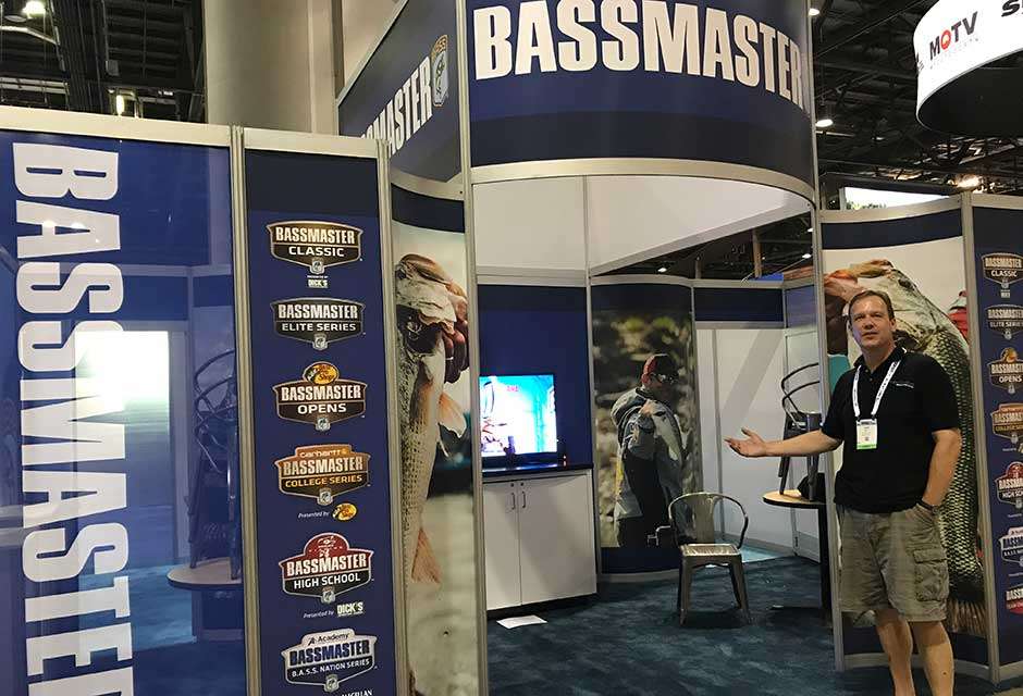 Ah, the Bassmaster booth, and John Boy invites us in. Thatâs his real name and he works for a company that sets up exhibitorâs booths. But how did he know my name? Oh, right, ,my badge. Gânight John Boy.