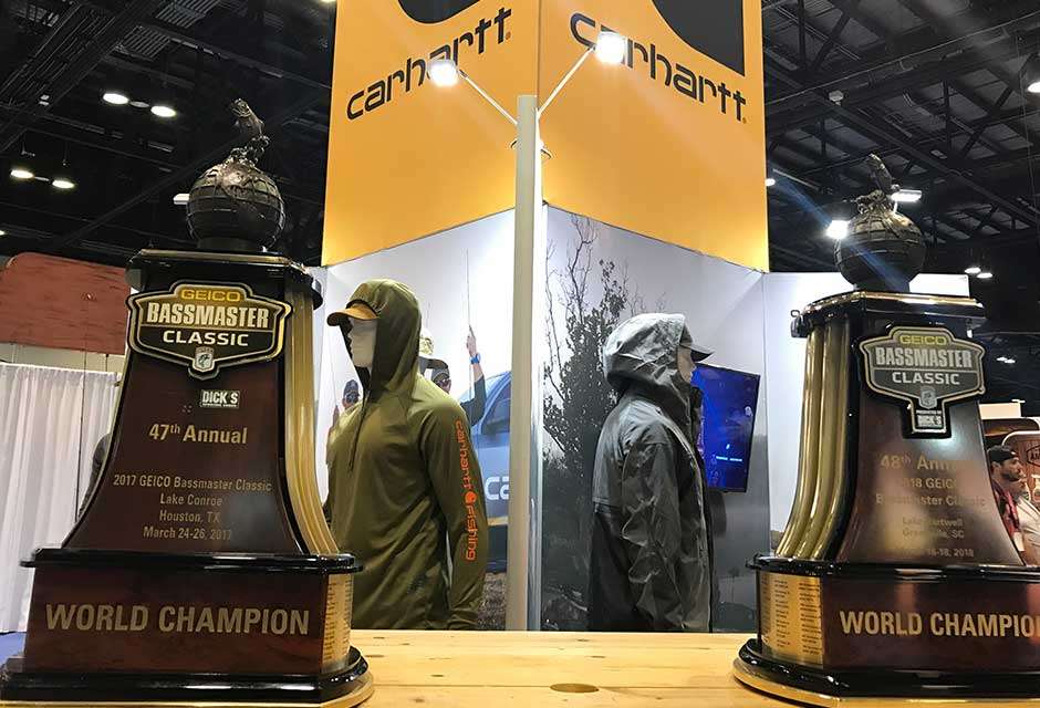 Here is the most finely adorned booth. Jordan Leeâs Classic trophies from the past two years sure create a buzz for Carharttâs first time at ICAST.