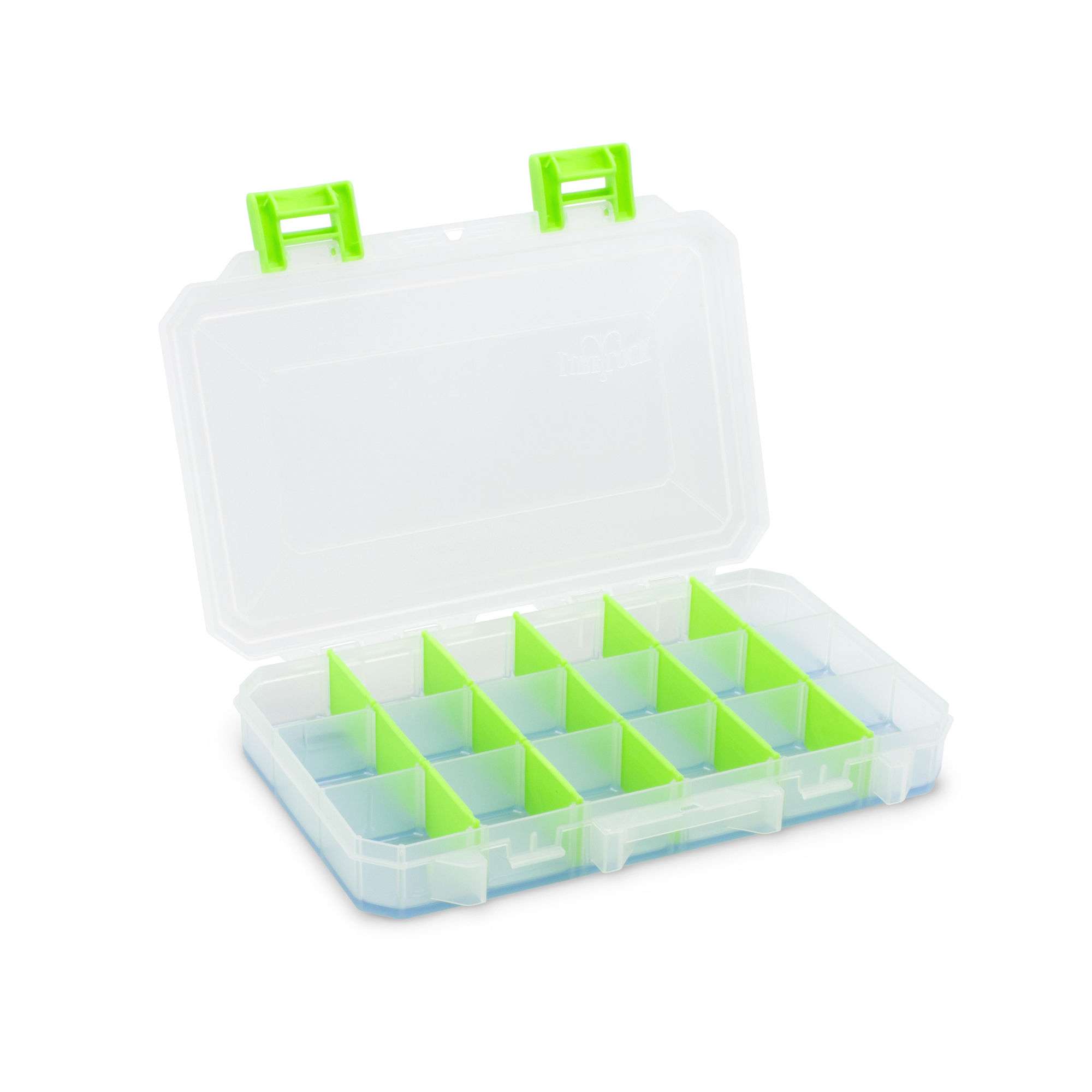 Lure Lock Tackle Boxes with ElasTak<br>
Lure Lock<br>
$15.99, $17.99 and $19.99<br>	
Lure Lock has taken the standard plastic utility box and placed its proprietary ElasTak gel into the bottom of the trays which secures terminal tackle and protects baits and lures.  The Lure Lock system is simple to use â just place your tackle on the ElasTak gel and it will remain secure and in place. Even when the Lure Lock boxes are turned upside down or shaken, the tackle stays perfectly in place.  Each case is constructed in the USA of heavy duty clear and pure polypropylene plastic and features easy-to-open green latches and comes with easy to snap-a-part dividers. Lure Lock boxes come in three sizes LL1, LL2 and LL3 and are available in variations featuring one to four cavities depending on the size box. 		
