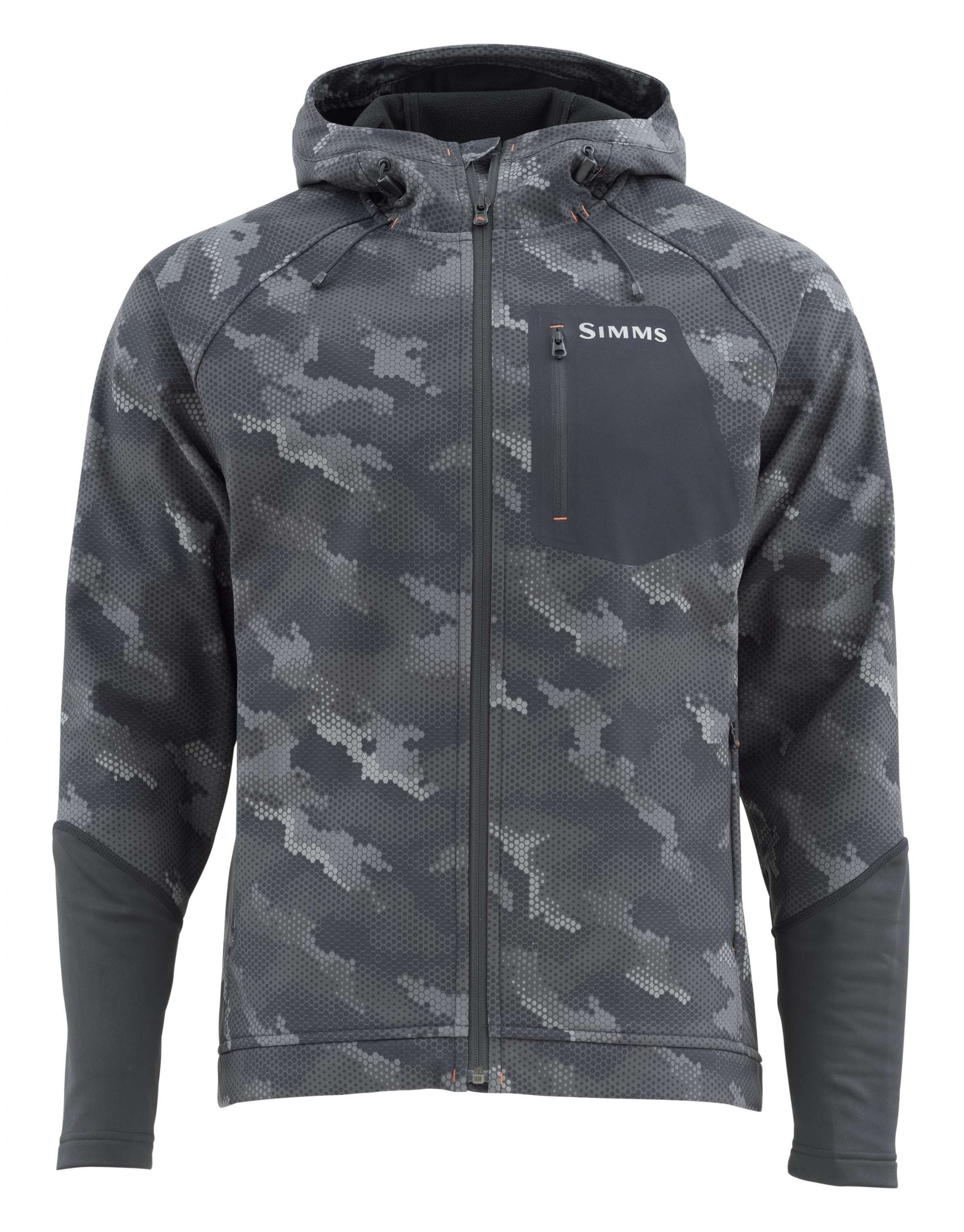 Katafront Hoody<br>
Simms	<br>
$129<br>	
From clouds to sun to showers, it's no secret that the weather is fickle and on a good day on the water you can see it all. The search for the layer that bridges all conditions is over. Our men's Katafront Hoody is a technical fishing jacket that meets all conditions. Layer it under a rain shell or wear it on its own on drier days. Watershedding forearms move in and out of the water while keeping you dry, and an adjustable hood provides shelter and warmth as needed. It's cut for a full range of motion with just the right amount of stretch.	