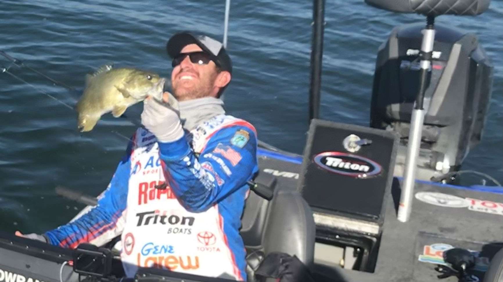 Wheeler can't even keep the livewell closed as he catches another bass seconds after putting No. 5 in the box.
