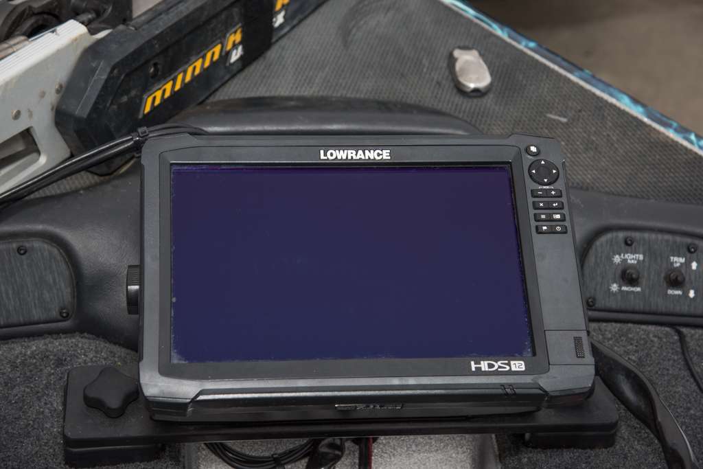 A Lowrance HDS-12 mounted on the front deck provides all the information Sumrall needs to identify and stay on hot fishing spots.