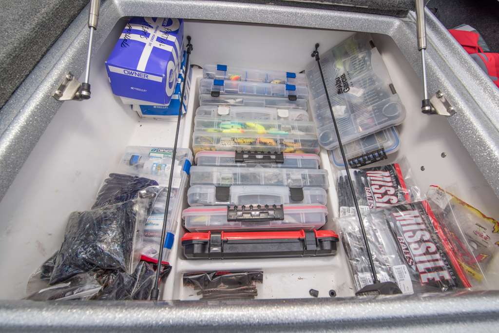 The main storage compartment of his Phoenix has plenty of room for all of Sumrallâs tackle. He keeps things neat so he doesnât waste time digging around for the right lure when the pressure is on.
