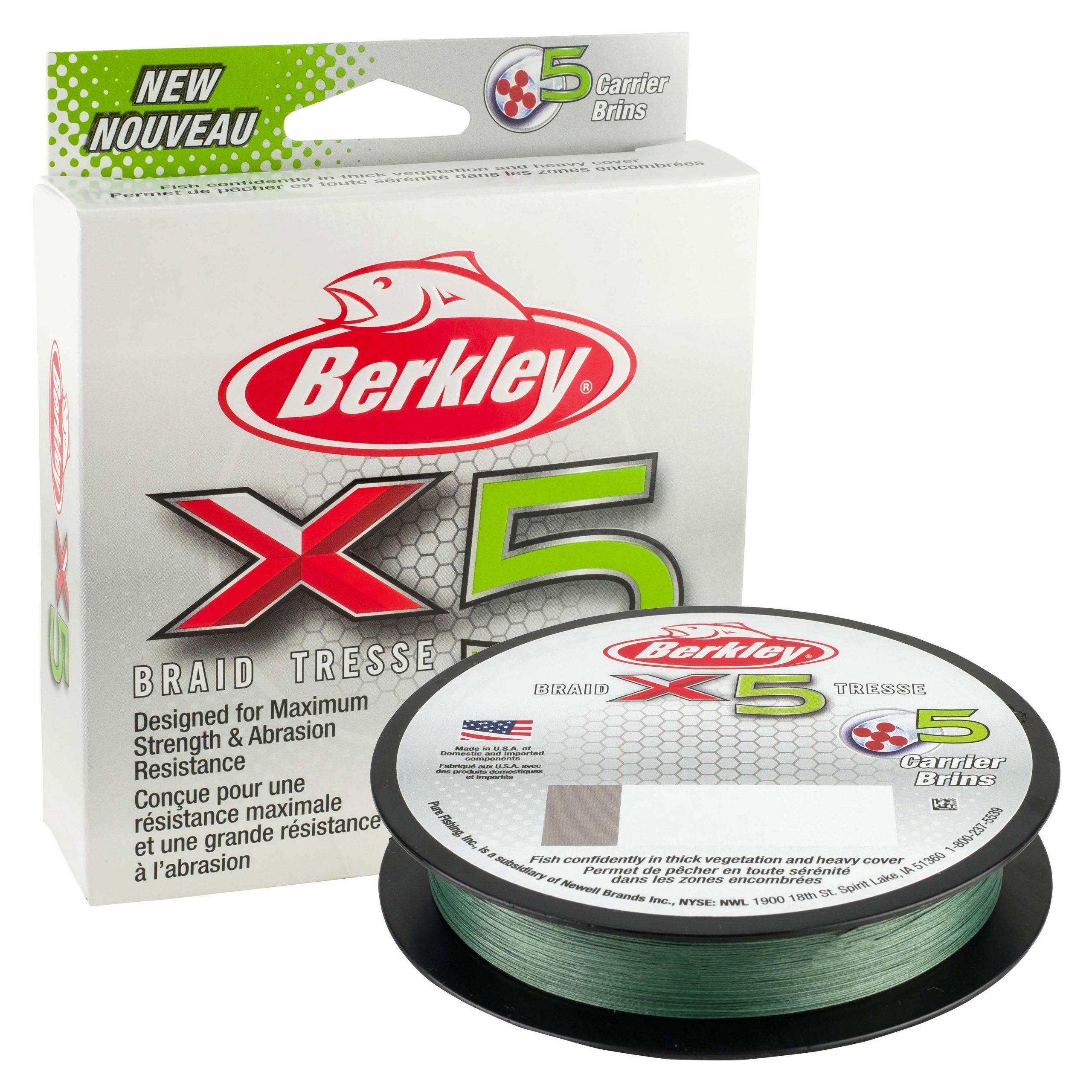 X5 Braid<BR>
Berkley<BR>
$13.99/165 yd. spool<BR>
Strength and reliability play an important role in selecting a braided line, which is why many anglers typically use braided lines comprised of either four or eight strands. The new Berkley x5 and x9 braided lines take strength and reliability to the next level by adding another strand, respectively, all while keeping the same diameter as traditional four- and eight-carrier braids. Available in 8-80 lb. test. 